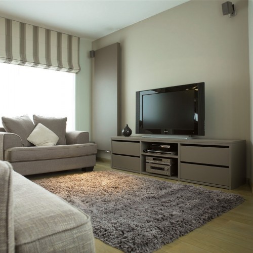 Un meuble TV sobre en gris basalte. Kast-ID Temse